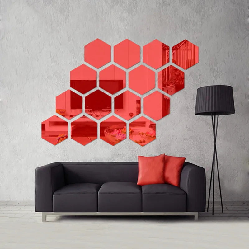 Stickers muraux miroir hexagone 3D