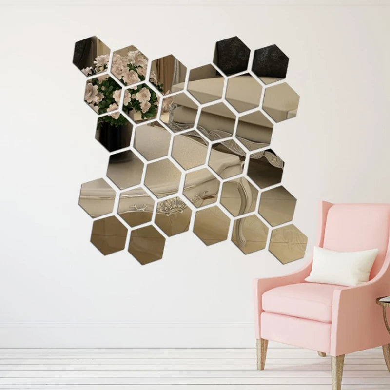 Stickers muraux miroir hexagone 3D